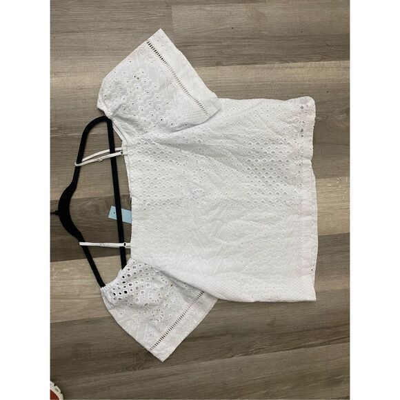 Ann Taylor NWT Eyelet Shoulder Top, White Blouse, Sz Large Petite, MSRP $85 - Picture 9 of 9